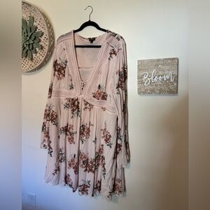 Torrid Pink Floral Blouse with Crochet Details